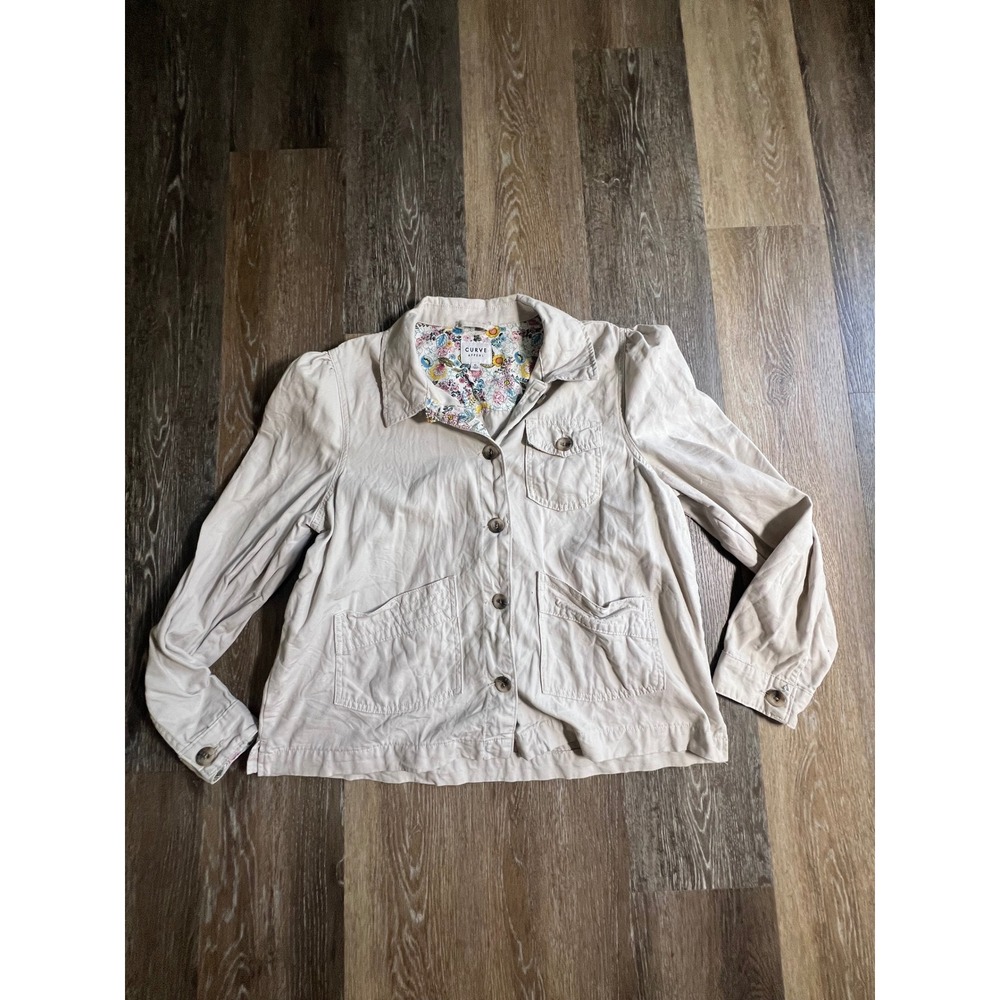 Curve Appeal Utility Jacket Womens XL Tan Beige Excellent Floral Lined Shacket